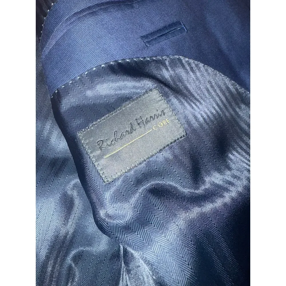 Richard Harris Mens 46R Navy 100% Wool Sport Coat Dress Pants Suit Set